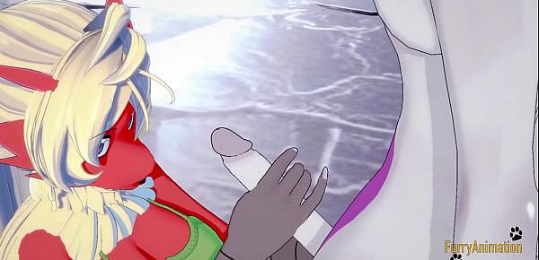  Pokemon Hentai Furry Yiff 3D - Blaziken blowjob and handjob with cum in her mouth to Mewtwo